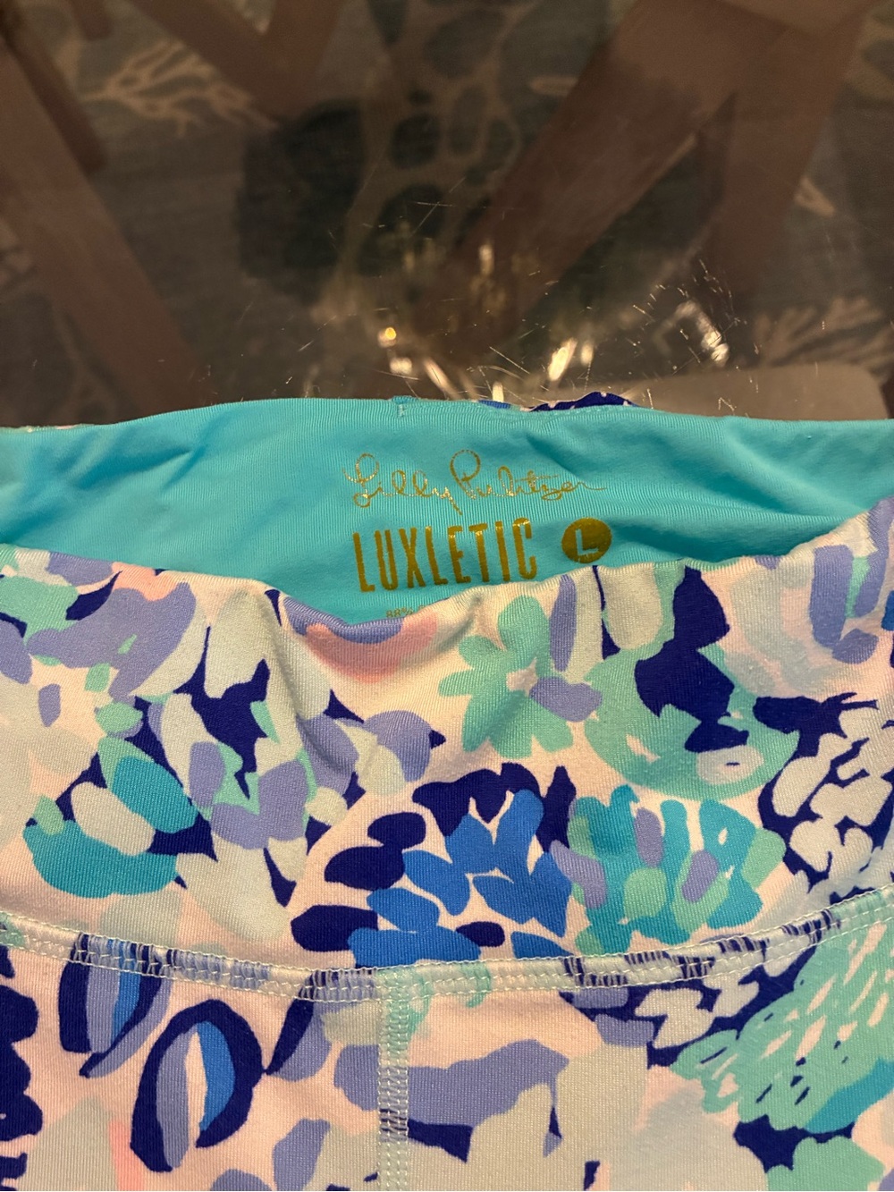 Lilly Pulitzer Floral Active Leggings - Blue Aqua Multi Size L